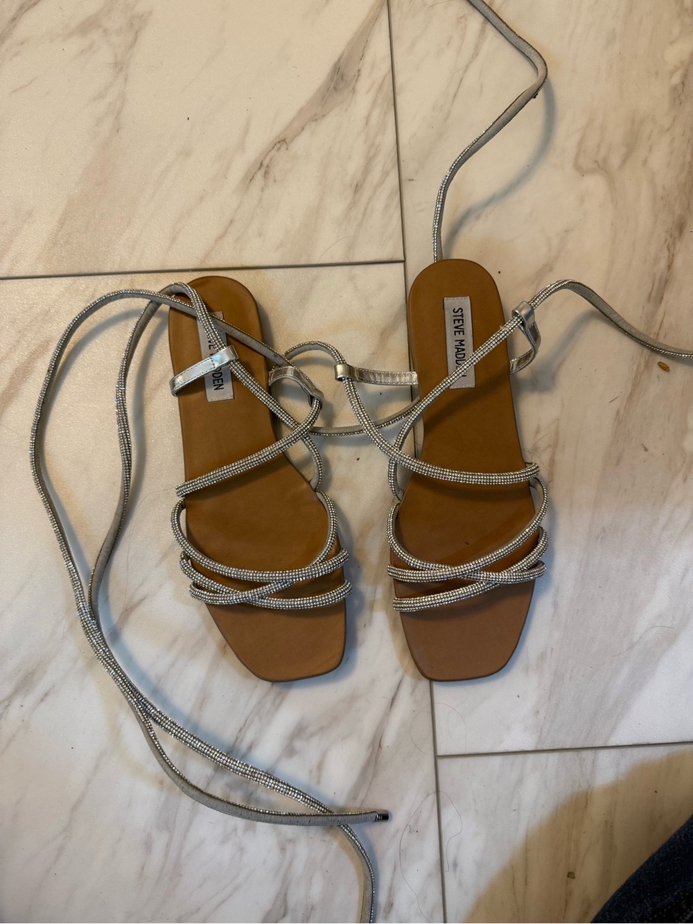 Steve Madden Silver Strappy Tie-Up Sandals